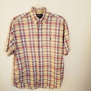 Ralph Lauren Madras Plaid Short Sleeve 100% Cotton Shirt Size L GUC